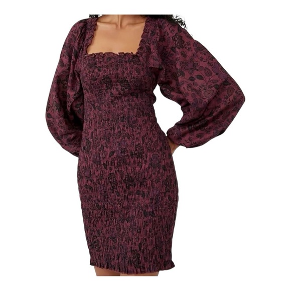 Free People Red Bodycon Dress with Bishop Sleeves - Picture 1 of 5